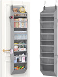 Lifewit 1 Pack Over the Door Organizer, Clear Window Hanging Storage with 4 Side Pockets, Anti Tilt 40 lbs Load Behind Door for Pantry, Nursery, Bathroom, Bedroom, Dorm, 6 Section, Light Gray