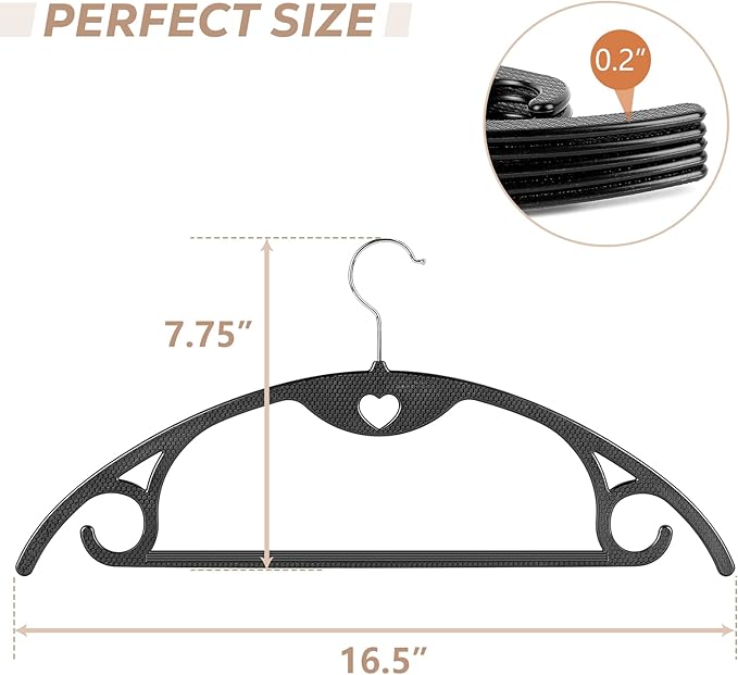 Plastic Hangers - Black Clothes Hanger No Shoulder Bumps & 360°Swivel Hook, Thin, Space Saving for Closet, Non Slip, Fit for Suits Pants Heavy Duty Adult Coat - 30 Pack