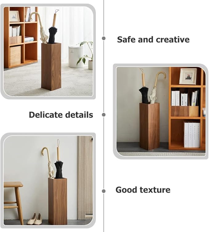 HOMSFOU Umbrella Stand Wood Umbrella Holder Farmhouse Bucket Square Wooden Holder Canes Walking Sticks for Home Office Entryway 6.3" L x 6.3" W x 19.7" H