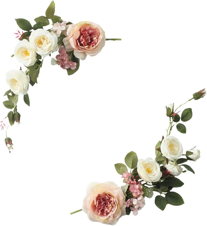 2Pcs Artificial Peony Flower Swag 16in Decorative Swag with Eucalyptus Leaves Silk Floral Swag Wedding Arch Flowers for Ceremony Home Wall Door Decor
