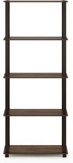 Furinno TURN-S-TUBE Book Shelf, 5-Tier Toolless Storage Shelves with Square Tubes, Shelving Unit for Organization and Storage for Living Room, Home Office, Walnut