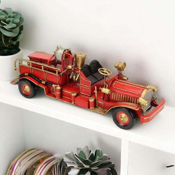 HomeRoots 489419 6 in. Metal Hand Painted Model Car Sculpture Red & Gold