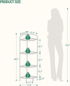 Hzuaneri Corner Shelf Stand, 4-Tier Glass Bookshelf Bookcase, Bathroom Organizer, Plant Stand, Steel Frame, Tempered Glass, Modern Style for Living Room, Bathroom, Kitchen, Golden CS90400G