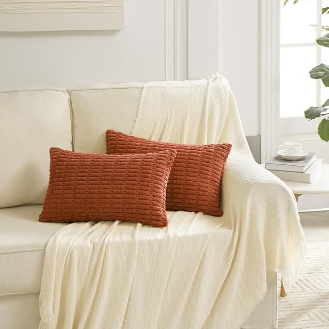 Fancy Homi 4 Packs Decorative Throw Pillow Covers for Living Room Couch Bed, Modern Farmhouse Boho Home Décor Accent Cushion Case, 24" x 12", Burnt Orange