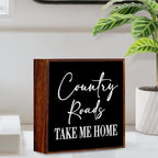 Country Roads, County Home Farmhouse Decor - Wooden Box Sign, Rustic Wood Plaque for Home, Kitchen, Bathroom - Black