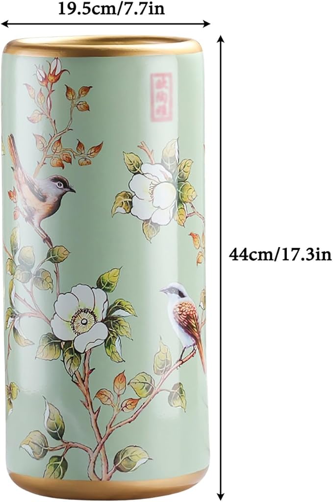 Ceramic Umbrella Stand Living Room Floor-Standing Freestanding Cane Chinese Umbrella Stand Multifunctional Painted Porcelain Vintage Ceramics Flower Vases for Home Office Entrance Indoor(B)
