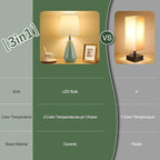 Small Bedside Table Lamp for Bedroom-Reading Desk Lamp Set of 2,with 3 Color Temperatures,15.5" Nightstand Ceramic Lamp with Fabric Shade for Kids Room,Living Room,Dorm,Home Office (Green+White )