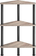 HOOBRO Corner Shelf Stand, Industrial 3-Tier Wall Corner Bookshelf with Metal Frame, Plant Display Shelf, Bookcase for Small Spaces, Living Room, Greige and Black BG30CJ01