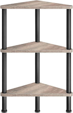 HOOBRO Corner Shelf Stand, Industrial 3-Tier Wall Corner Bookshelf with Metal Frame, Plant Display Shelf, Bookcase for Small Spaces, Living Room, Greige and Black BG30CJ01