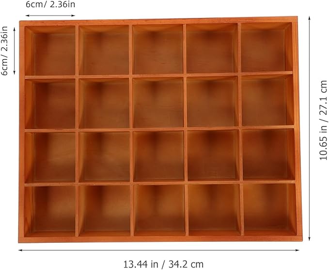 PRETYZOOM Wooden Sorting Tray Closet Drawer Divider Organizer with 20 Compartments Suitable for Socks Briefs Keys Stationery Arts Crafts Small Items - Each Grid 2.3 x 2.3 Inch