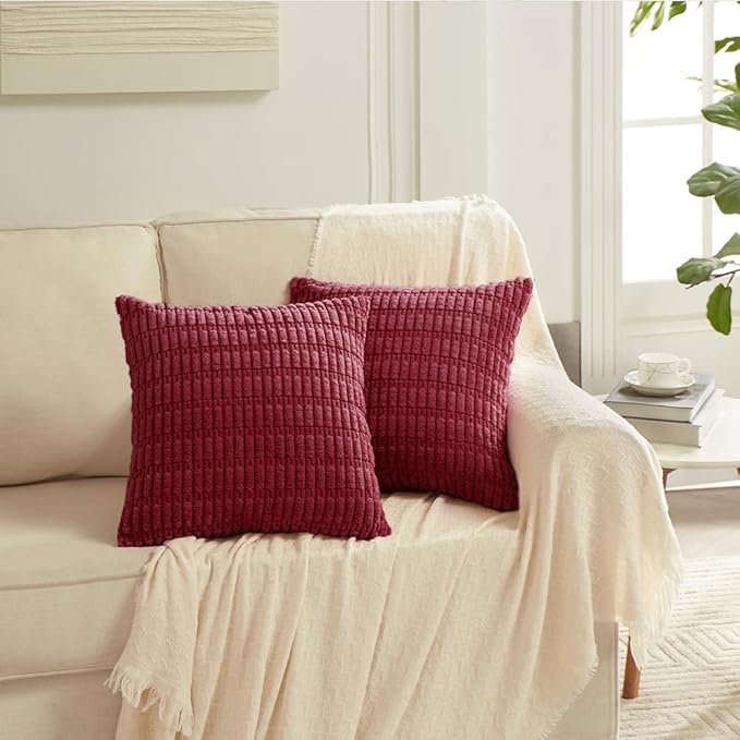 Fancy Homi 4 Packs Decorative Throw Pillow Covers for Living Room Couch Bed, Modern Farmhouse Boho Home Décor Accent Cushion Case, 20" x 20", Burgundy