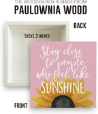 Sunflowers Pink Room Decor Sunflower Gifts for Women Spring Decor Pink Accessories Sunflower Wooden Box Sign for Home Office Desk Tabletop Shelf