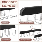 2 Pack Tie Rack Belt Hanger with 20 Foldable Metal Hooks, Space Saving Necktie Organizer for Men Wooden Belt Tie Organizer for Tank Tops Bras Cami Scarves