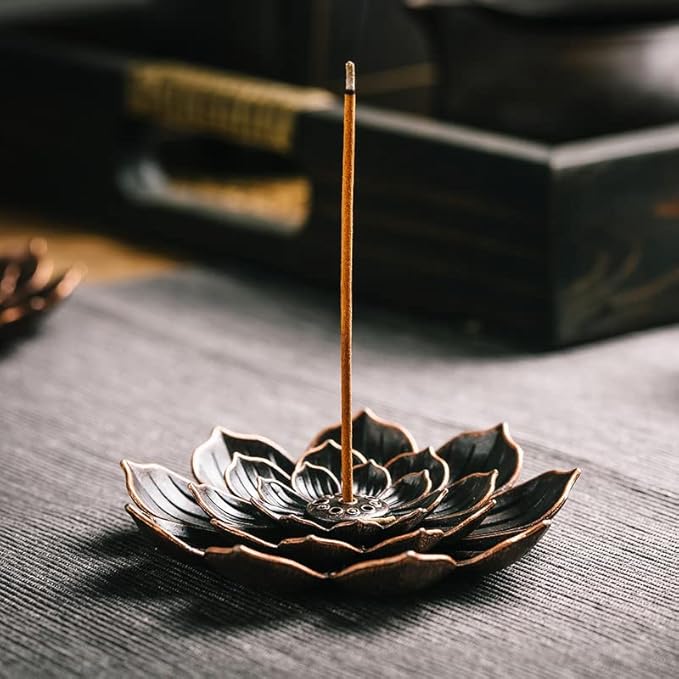 GARMOLY Incense Burner, Incense Holder for Sticks, Brass Lotus Incense Stick Holder and Detachable Ash Catcher