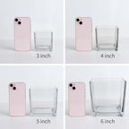 1 Pack Square Glass Vase 4" x 4" x 4", Clear Flower Vase for Centerpieces, Candle Holder for Wedding Party Events, Home Décor