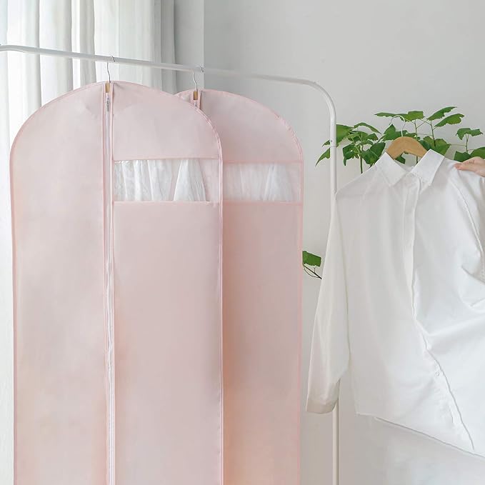Pink Dress Bags for Gowns Long, 65'' Long Dress Clear Garment Bag(Set of 2, 23.3'' X 65'')