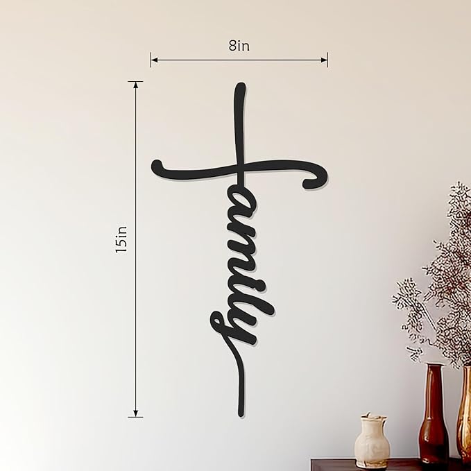Bnesi Metal Wall Art Sign 4-Piece Set: Love, Faith, Family, Hope - 15 x 8 in Waterproof Religious and Spiritual Hanging Cross Wall Decor for Home Decoration
