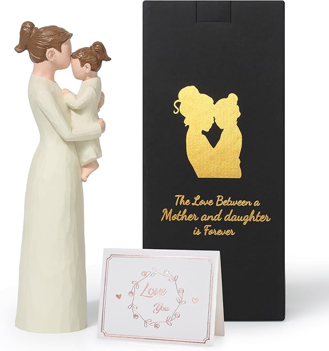 Hand-Painted Mother and Daughter Figurines, Mom Hugging Child Statue, Sentimental Family Sculpture, Ideal Gift for Mom from Daughter, Mother’s Day, Birthday, Christmas Home Decor