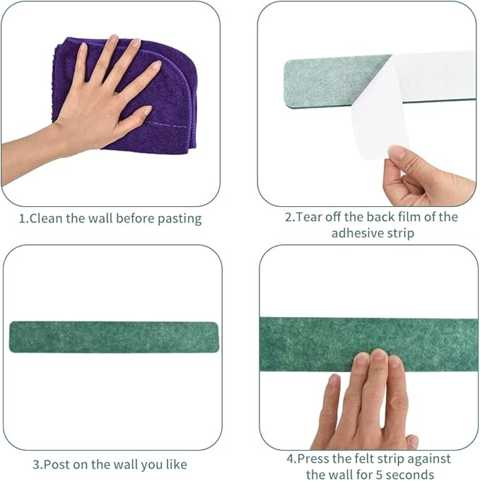 Vuzvuv 8Pcs Green Cork Board Bar Strips with 50 Pushpins & Sticky Notes, Self-Adhesive Bulletin Board Strips No Damage for Wall, Felt Pin Board for Paste Notes, Photos, Schedules Office Decor