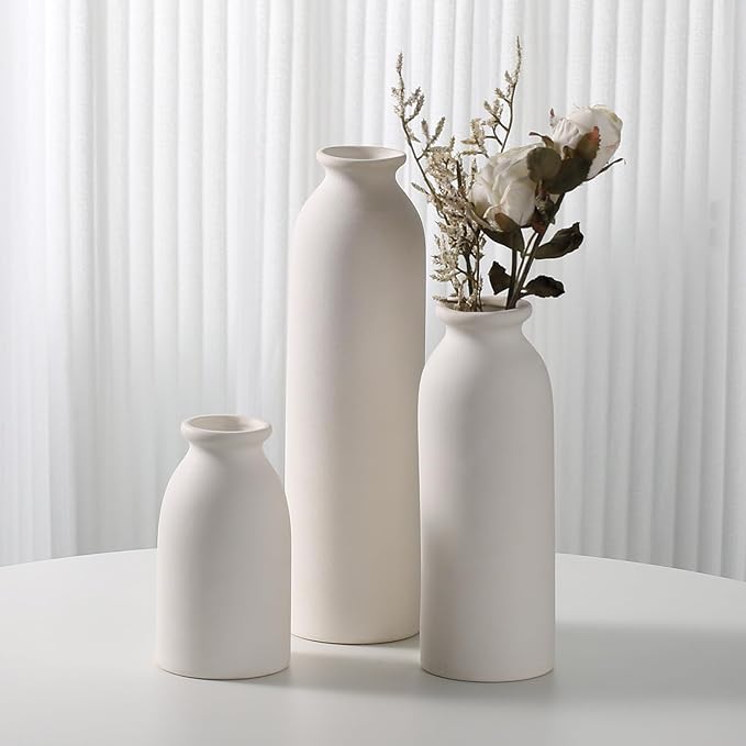 CEMABT White Ceramic vase Set-3 Flower vases for Decor,Modern Boho Farmhouse Home Decor,Decorative vase for Pampas Grass&Dried Flowers,idea Shelf,Table,Bookshelf