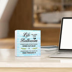 Blue Wood Life is Like The Bathroom Wooden Box Sign Desk Decor,Funny Bathroom Wood Block Sign for Farmhouse Toilet Shelf Decor