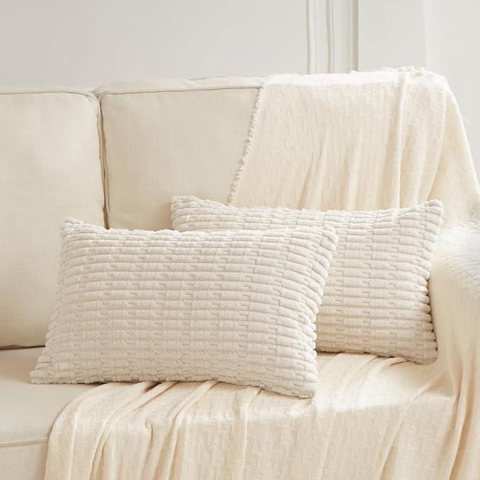 Fancy Homi 4 Packs Decorative Throw Pillow Covers for Living Room Couch Bed, Modern Farmhouse Boho Home Décor Accent Cushion Case, 24" x 12", Cream