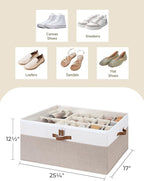 StorageWorks Shoe Organizer for Closet, Fits up to 24 Pairs, Shoe Cubby Storage Containers with Adjustable Dividers and Clear Cover, Brown & White