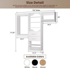 ROOMTEC Modular Closet System, 102" Wall Mounted Modern Closet Organizer with Hanging Rods and Drawers, Wooden Tower for Walk-In Closets, Wardrobe Storage Kit, White