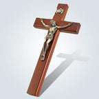 ACHIBANG 12" Crucifix Wall Cross with Stand – Catholic Wooden Standing and Hanging Jesus Cross with INRI for Home or Prayer Room