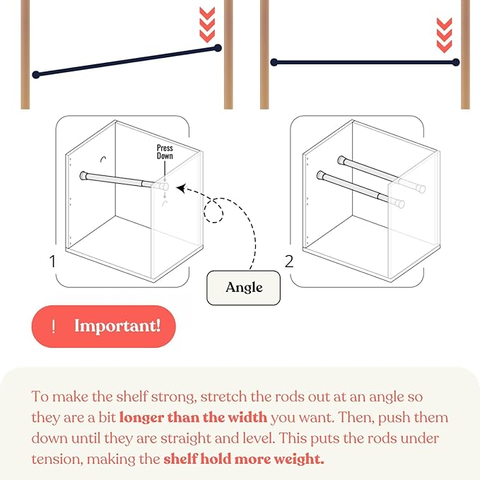 Tension Rod Shelving (17"-26.5" x 10") Expandable Closet Tension Shelf Storage Rack - No Drill Cabinet Tension Rod Shelf for Closet No-Slip