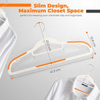 Lightweight White Plastic Hangers 20 Pack with Cascading Hook, Space Saving Thin, Closet Organizer, Orange Anti-Slip Pads, 360° Swivel, Tie Holder