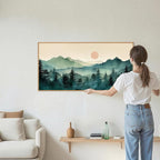 SIGNINART Large Boho Mountain Framed Canvas Wall Art, Nature Pine Tree Wall Painting, Abstract Foggy Forest Wall Decor, Modern Sunrise Art Prints for Bedroom Living Room and Office 20"x40"