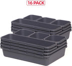 Set of 16 Interlocking Desk Drawer Organizer Tray Dividers Plastic Shallow Narrow Drawers Organizers Separators and Storage Bins Container for Kitchen Bathroom Makeup Office Vanity Bedroom Dresser