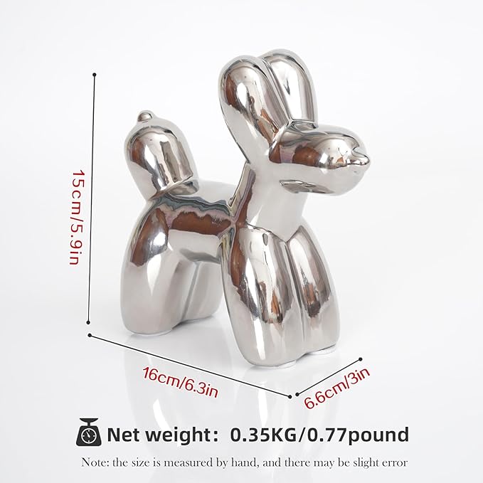 Notakia Large Silver Cute Ceramics Balloon Dog Statue Crafts Living Room Desktop Decorations,Handmade Modern Small Ceramic Animal Statue Ornament Home Decor Accents