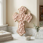 Dicksons Raised Flower Blossom Pastel Coral Pink 12 x 9 Resin Stone Hanging Wall Cross