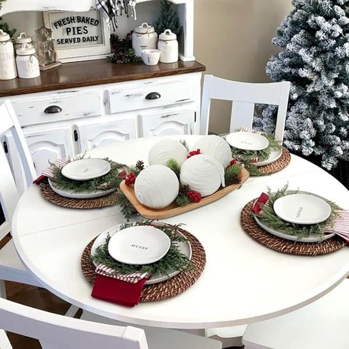 Briful 3.94'' White Christmas Ornament Balls, 6PCS Large Decorative Yarn Balls Xmas Tree Hanging Ornaments with Strings for Holiday Party Christmas Decor
