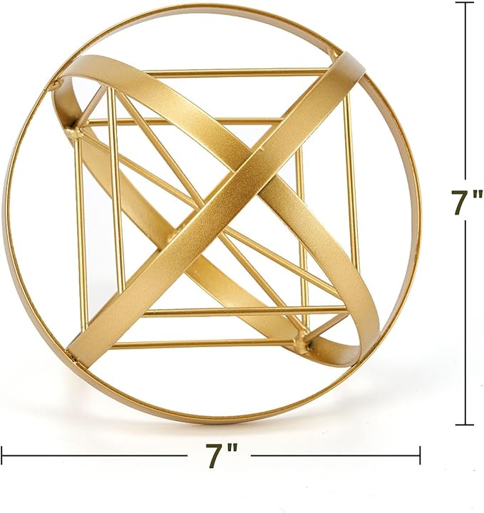 HLQMFHT 7 inches Metal Geometric Abstract Sculpture， Metal Geometric Sculpture Decor Sphere, Tabletop Decor for Living Room,Study,Bedroom,Modern Home Decor Accents