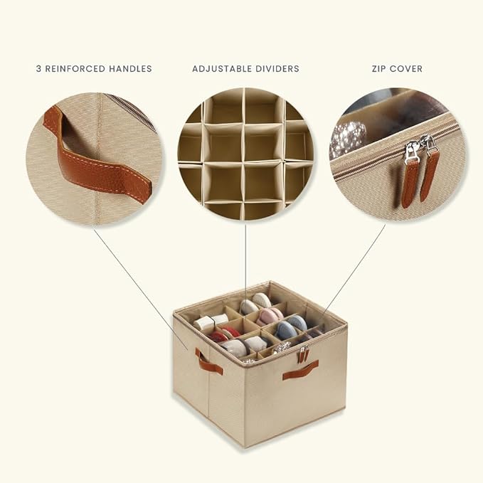 OrganiHaus Large Shoe Storage Bin for Closet, Shoe Organizer Box Fits up to 16 Pairs, Collapsible Fabric Shoe Basket w/Clear Cover, Adjustable Dividers & Reinforced Handles, Brown