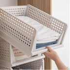yazi Stackable Storage Bins,8 Pack Foldable Plastic Wardrobe Clothes Organizer Drawer Shelf Storage Basket Container Plastic Drawer Organizer Shelf Baskets Folding Containers Bins Cubes