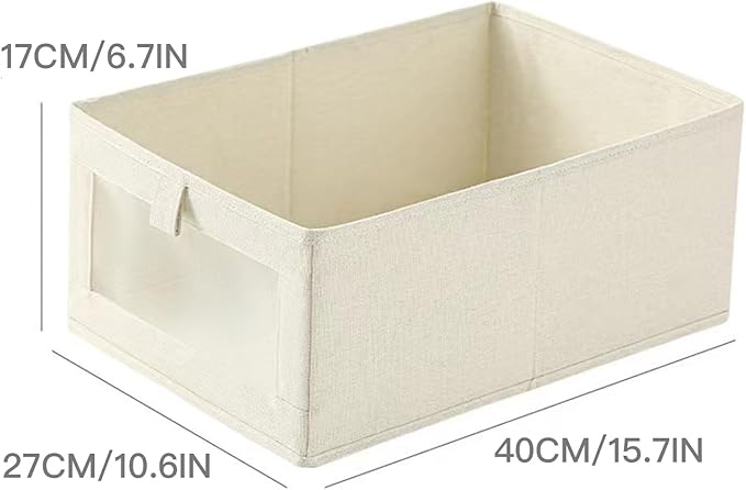 Cotton Linen Drawer Organizer Bins Set of 2 - No Lid Clothes Storage Drawers, Fabric Foldable Stackable Organizers for Closet Bedroom Dorm Underbed Storage