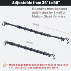 Car Clothes Hanger Bar Adjustable Garment Rack 30''-50'' Heavy-Duty Hanger Rod for Small or Medium Vehicles Travel Closet Black Metal Pole for Auto Clothing Organizers & Storage (Hold up to 120lbs)
