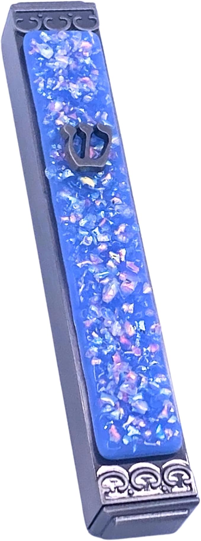 Sparkling Art Glass Mezuzah - Easy Mount Indoor or Outdoor - Weatherproof Metal Case - Gift Box and Non-Kosher Scroll Included - Hand Made in USA - Guaranteed for Life! (Periwinkle Blue)