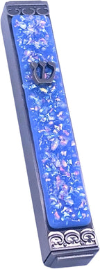 Sparkling Art Glass Mezuzah - Easy Mount Indoor or Outdoor - Weatherproof Metal Case - Gift Box and Non-Kosher Scroll Included - Hand Made in USA - Guaranteed for Life! (Periwinkle Blue)