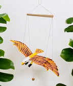 WitnyStore Wooden Bird Mobile 25" Yellow Flying Eagle Hand Made Painted Wood Flapping Wing Birds Hanging Ceiling Decor Wind Chimes Handcrafted Art Animal Decorative Collectibles Décor Gifts Souvenirs