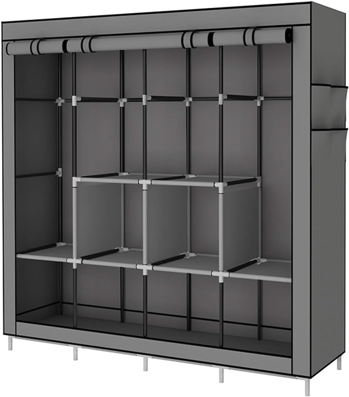 Portable Wardrobe Clothing Wardrobe Shelves Clothes Storage Organiser with 4 Hanging Rail,Grey