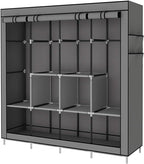Portable Wardrobe Clothing Wardrobe Shelves Clothes Storage Organiser with 4 Hanging Rail,Grey