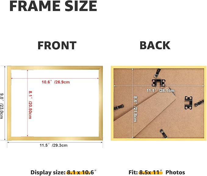 Giftgarden 8.5x11 Picture Frame Set of 18, Multi 8.5 by 11 Certificate Frames Bulk for Award Diploma Document office Wall or Tabletop Display, Gold