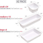 42 Pack Interlocking Desk Drawer Organizer Tray Dividers Plastic Shallow Narrow Drawers Organizers Separators Storage Bins Container for Kitchen Bathroom Makeup Office Vanity Dresser White