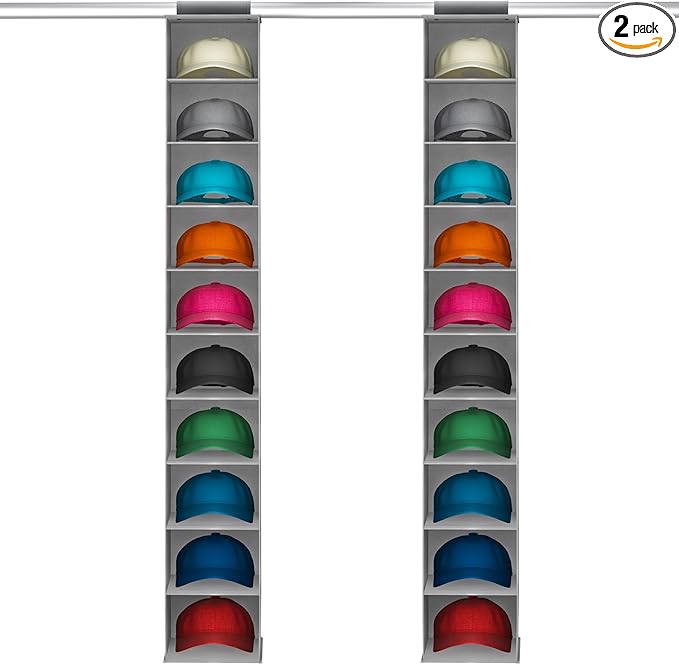 Lifewit Hat Organizer for Baseball Caps, Hat Rack Hanging Storage, Non-Woven Fabric Display Shelf Holds Up to 40 Hats, Cap Holder Hanger for Closet, Bedroom, 10 Compartments, Gray, 2 Packs