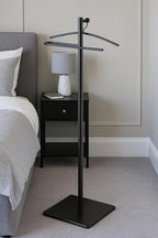 Proman Products VL17241 Kumo Freestanding Metal Valet Stand Organizer with Removable Hanger, Trouser Bar, Black, 11.5" W x 11.5" D x 41" H